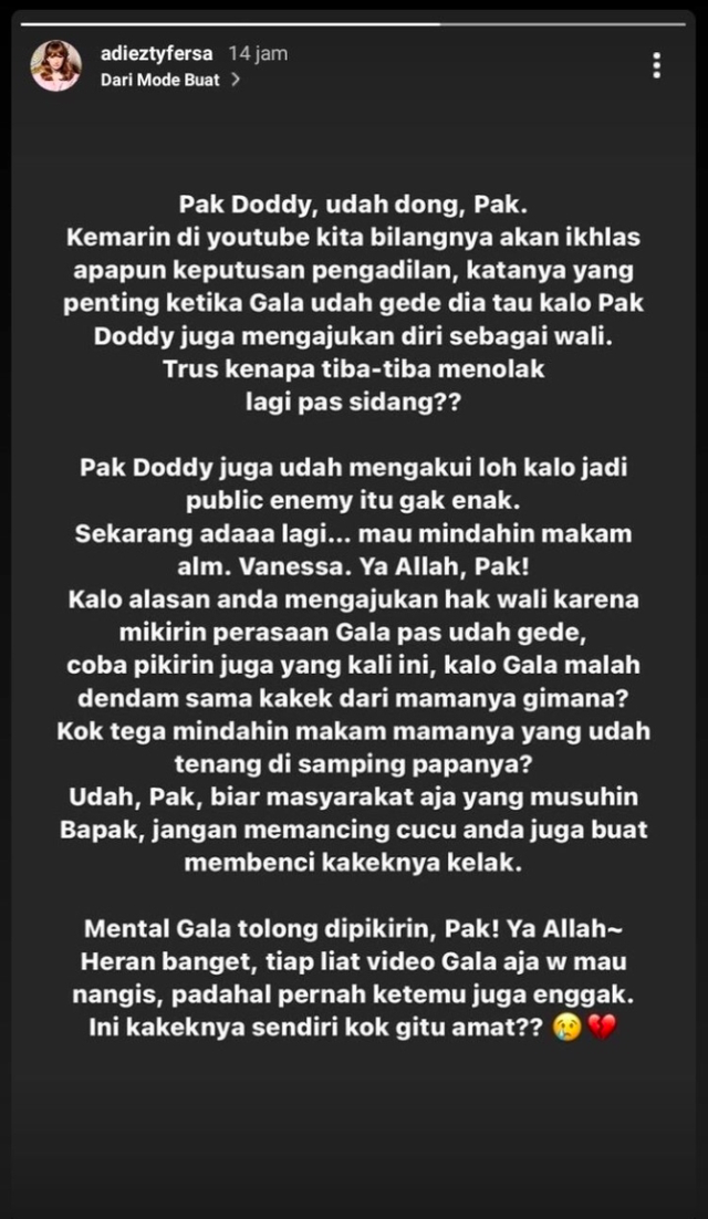 doddy sudrajat ingin pindahkan makam vanessa angel istri gilang dirga pikirkan mental gala