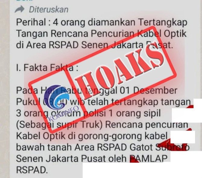 hoaks 3 polisi terlibat kasus pencurian kabel optik di rspad