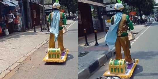 Beda dari yang Lain, Driver Ojol Ini Antar Pesanan Pakai 'Karpet Terbang'