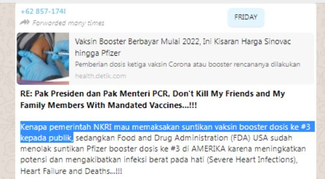 hoaks pemerintah paksakan vaksin booster kepada publik