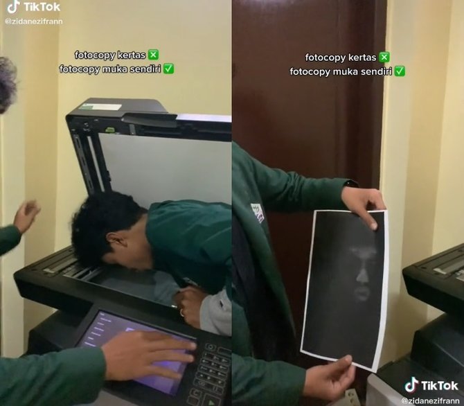 pria gabut lakukan fotocopy wajahnya sendiri