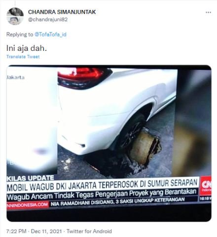 kabar mobil wagub dki terperosok ke sumur resapan