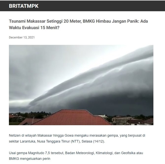 tidak benar tsunami 20 meter di makassar pada 14 desember 2021