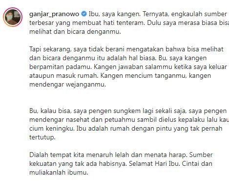 puisi ganjar pranowo di hari ibu