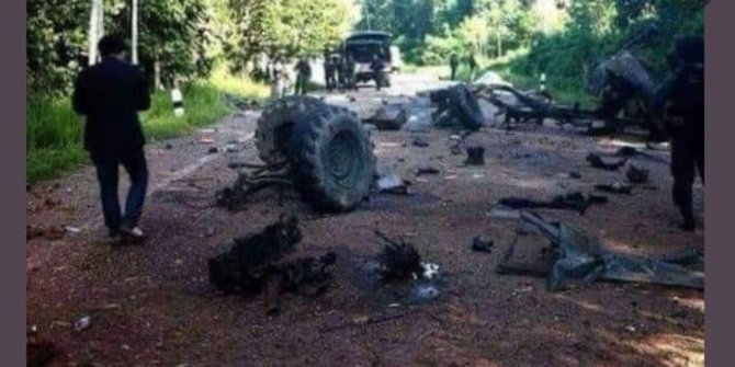 CEK FAKTA: Hoaks Foto Puing-Puing Kendaraan Hancur Karena Serangan Militer Myanmar