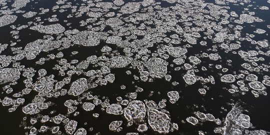 Pemandangan Gumpalan Es Menakjubkan di Sungai Polandia