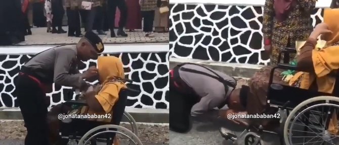 pemuda ini amat muliakan sang ibu sampai cium kakinya di depan komandan