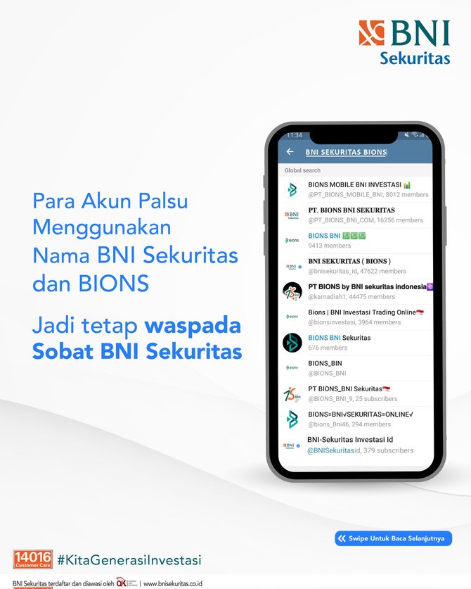 waspada akun telegram palsu bni sekuritas