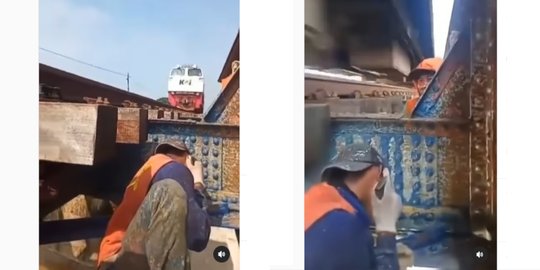 Ternyata Begini Momen Pekerja Perbaiki Rel Kereta, Lengah Sedikit Kepala Bisa Hilang