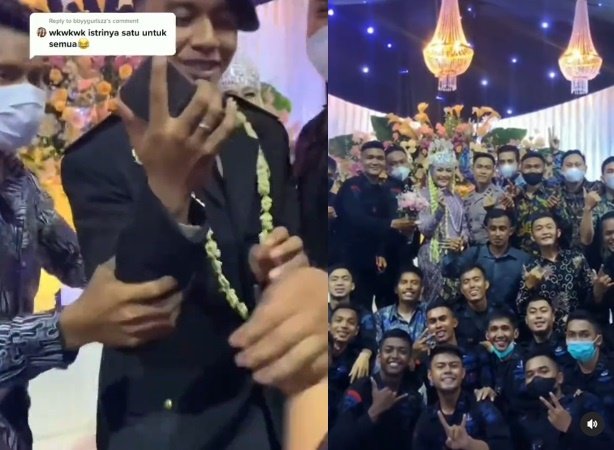 momen kocak pernikahan polisi didatangi rekan rekan