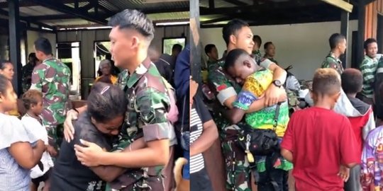 Momen Penuh Haru Para TNI dengan Warga Papua, Peluk Erat Berat Untuk Berpisah