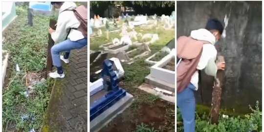 Siswa SMA ini Nekat Cabut Nisan Kuburan buat Panjat Pagar