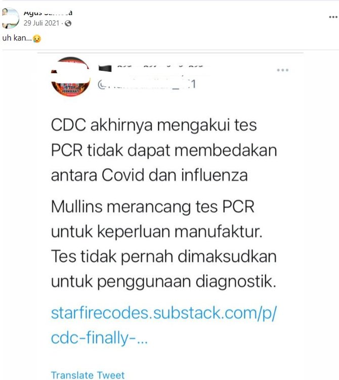 hoaks cdc akui ketidakmampuan tes pcr membedakan covid 19 dan influenza