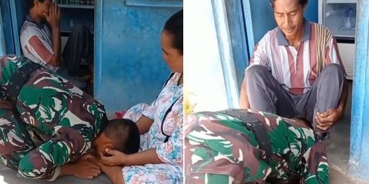 Penuh Haru, Pulang Dinas Prajurit TNI Ini Cium Kedua Kaki Orangtuanya