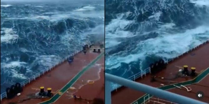 Ngeri Banget Lihat Gelombang Ombang Ambing Kapal di Tengah Laut, Bikin Merinding