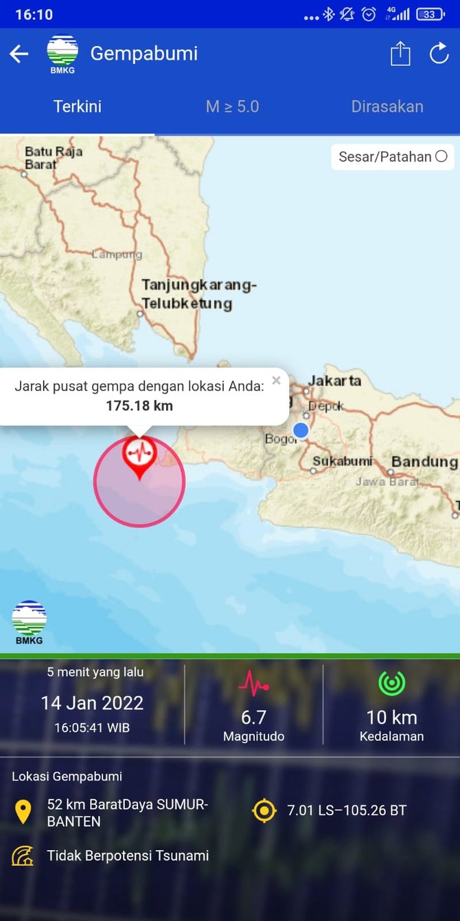 gempa banten terasa sampai jakarta dan bogor