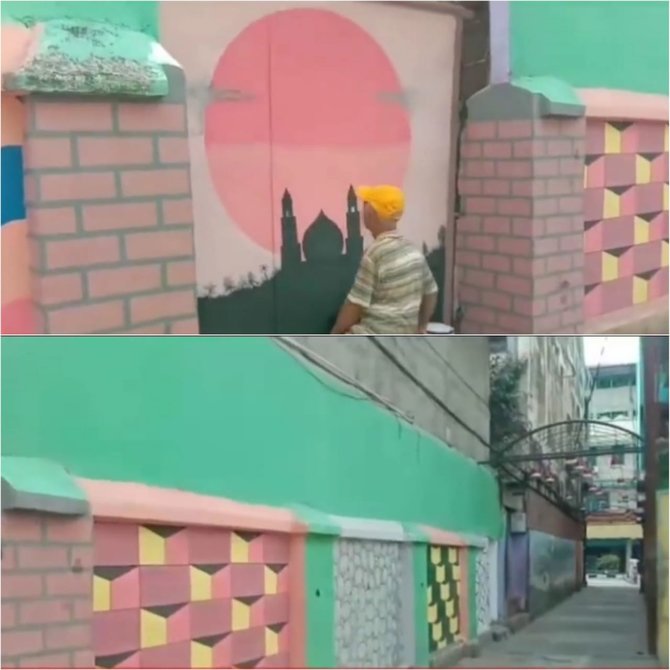 kakek di medan ini hias kampung dengan mural alasannya bikin haru