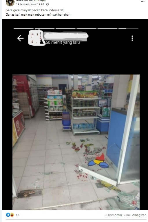 hoaks pintu minimarket pecah karena diserbu pembeli minyak goreng