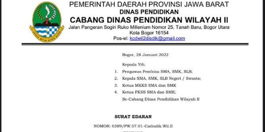 Disdik Jabar Terbitkan Edaran Penghentian Sementara PTM di Bogor & Depok Mulai Besok