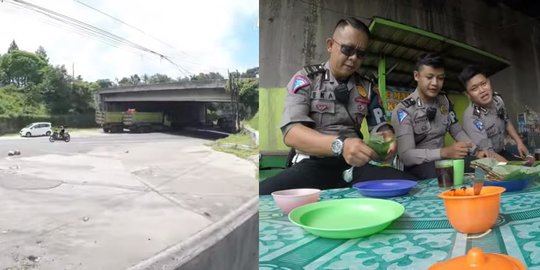 Usai Patroli, Polisi Ini Kelaparan Langsung Makan Sate Kolong Samping Tol