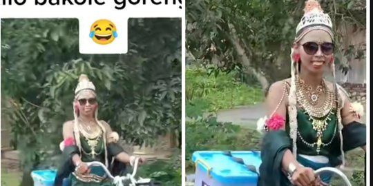 Viral Penjual Gorengan Dandan Ala Nyi Roro Kidul, Ini Potretnya