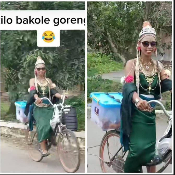 Viral Penjual Gorengan Dandan Ala Nyi Roro Kidul, Ini Potretnya