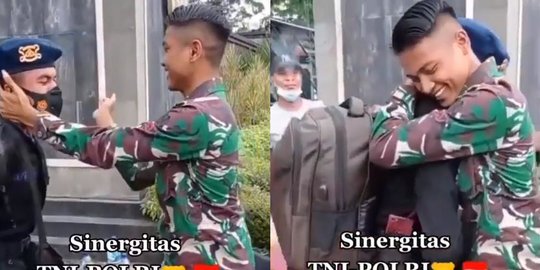 Beda Satuan Tapi Kompak, Prajurit TNI Ini Lepas Rindu sampai Tampar Wajah Brimob