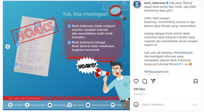 waspada hoaks bukti transfer dana nasabah rp2 miliar dari bank indonesia