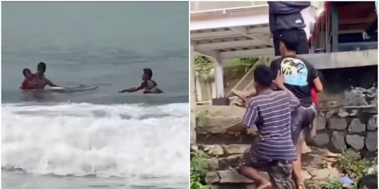 Detik-detik Penyelamatan Anak Terseret Ombak Pantai Karang Hawu, Satu Korban Kritis
