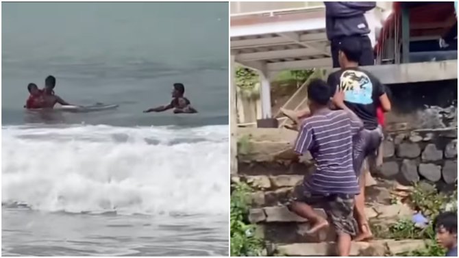 tiga anak terseret di pantai karang hawu pelabuhan ratu