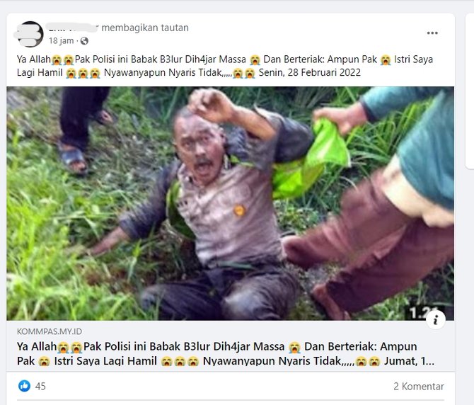 hoaks foto anggota polisi babak belur dihajar massa