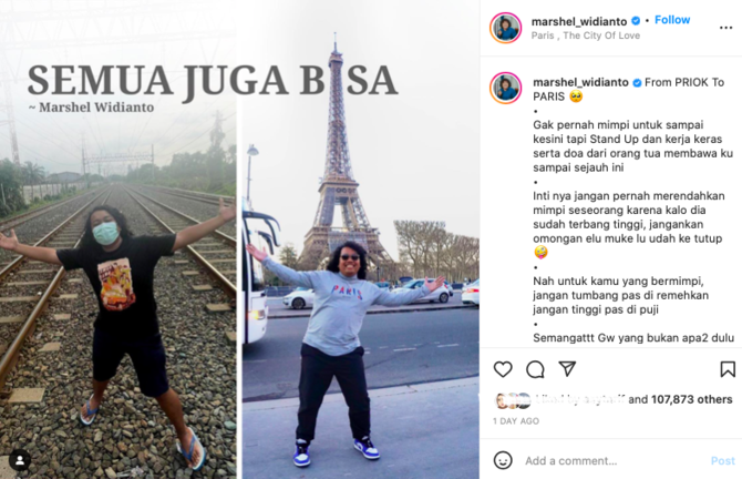 tak pernah bermimpi bisa injakkan kaki ke paris marshel widianto tulis pesan menyent