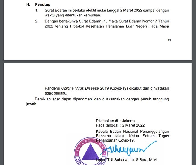 tidak benar berdasarkan se satgas no 92022 pandemi covid 19 dicabut