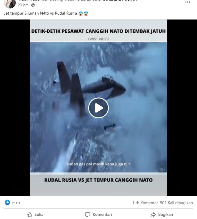 hoaks video jet tempur nato ditembak rudal rusia