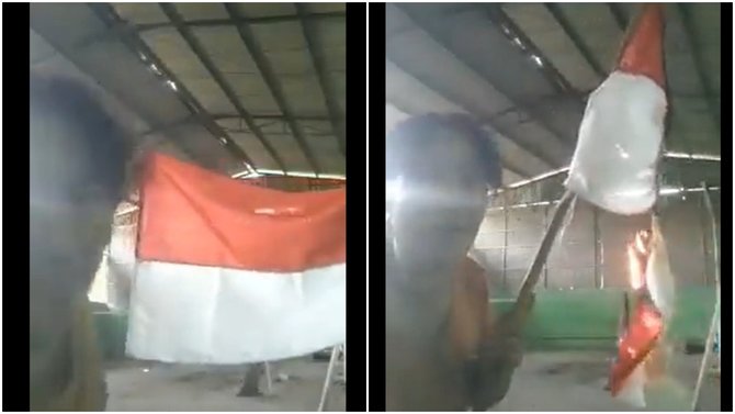 Viral Wanita Bakar Bendera Merah Putih Aksinya Jadi Sorotan