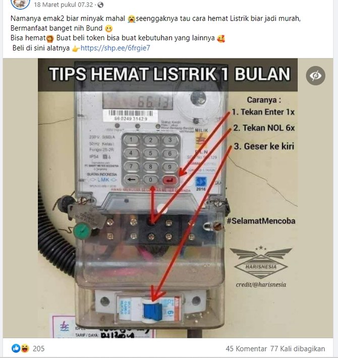 hoaks tips hemat pakai listrik