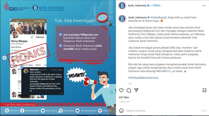 waspada akun medsos dan email palsu gubernur bi perry warjiyo