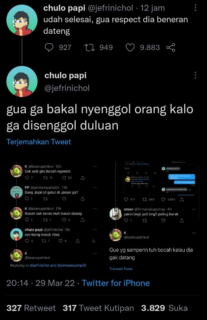 ribut di twitter jefri nichol tantang pemilik akun keanu di ring tinju