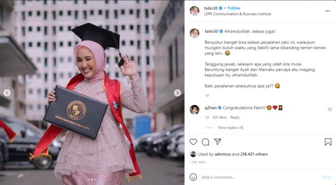 resmi jadi sarjana pesan fatin shidqia lubis ini bikin haru