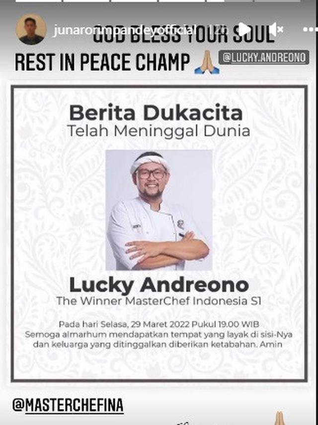 lucky andreono meninggal dunia juri dan alumni masterchef indonesia tulis ungkapan duka