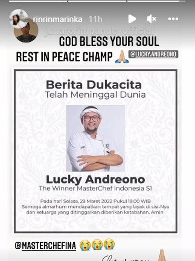 lucky andreono meninggal dunia juri dan alumni masterchef indonesia tulis ungkapan duka