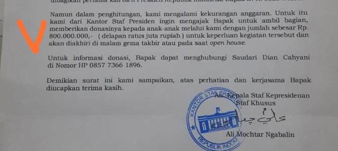 pencatutan nama ngabalin untuk minta sumbangan