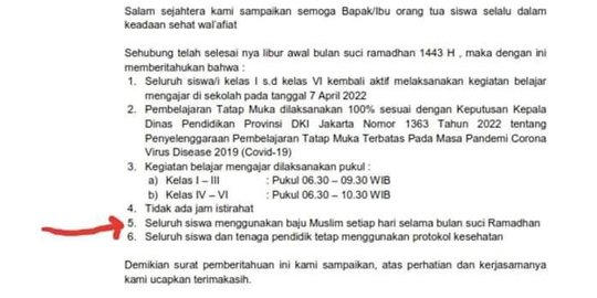 SD di Jakarta Wajibkan Seluruh Murid Berseragam Muslim selama Ramadan