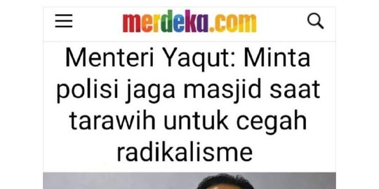 CEK FAKTA: Hoaks Judul Merdeka.com Menag Minta Polisi Jaga Masjid Cegah Radikalisme