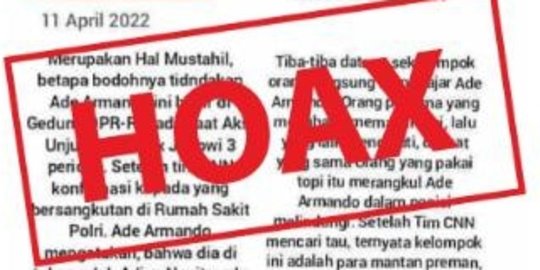 CEK FAKTA: Hoaks Berita Catut Nama CNN Indonesia