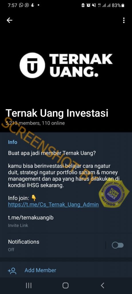 cek fakta waspada akun telegram palsu ternak uang