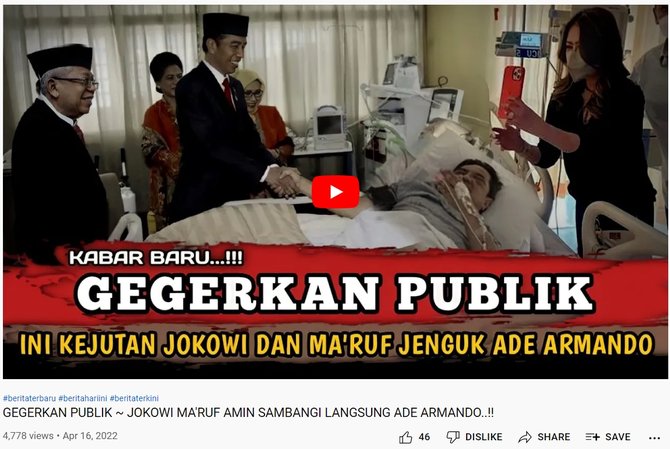 hoaks video jokowi dan ma039ruf amin jenguk ade armando di rumah sakit