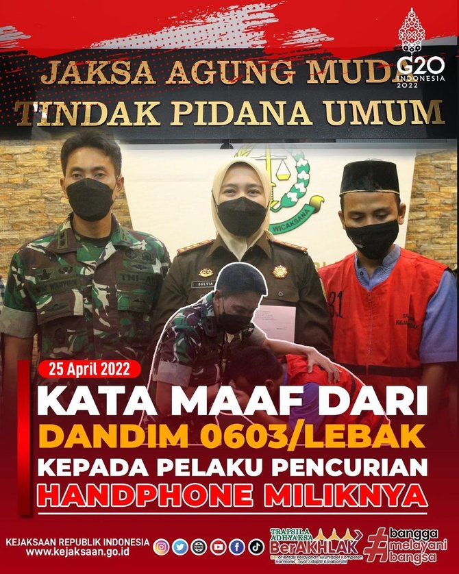 dandim lebak letkol tni nur wahyudi peluk buruh pencuri hp