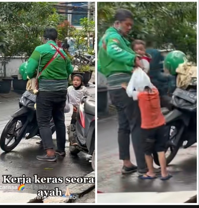 viral driver ojol ambil pesanan makanan bawa 2 anak kerja kerasnya curi perhatian