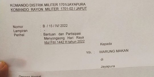 TNI AD Benarkan Surat Permintaan Minuman Danramil Jayapura: Dibuat Tanpa Perintah
